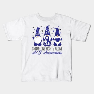 ALS Awareness Gnome One Fıghts Alone Kids T-Shirt